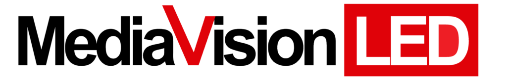 MediaVision LED logo with MediaVision in black and LED in white on a red background.