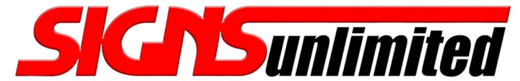 Red and black SIGNS unlimited logo on a white background.